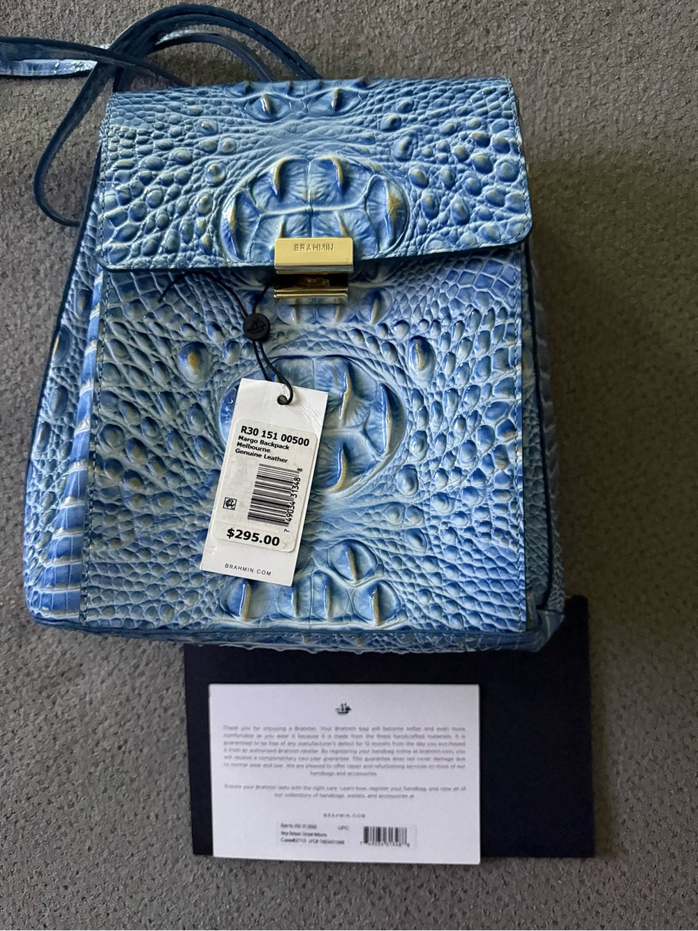 Brahmin Blue Croc-Embossed Leather Mini Backpack